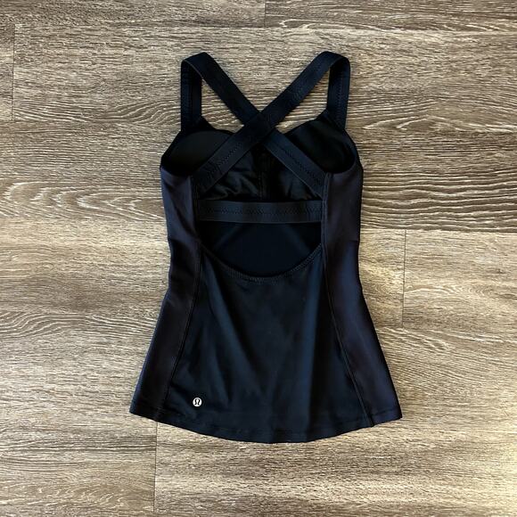 Lululemon Long Breath 2-In-1 Tank Black Criss Cross Size 4 Light Support B/C Cup - Picture 10 of 13